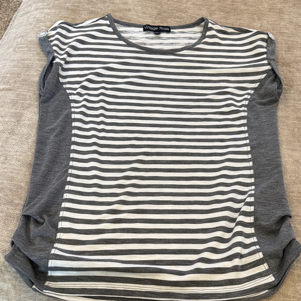Gray And White Striped Short Sleeve Tee